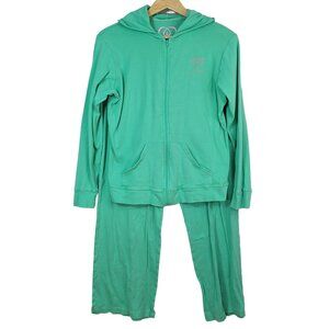 Victoria's Secret 2 Piece Lounge Set Green Medium Hood Cotton Long Pants Flare